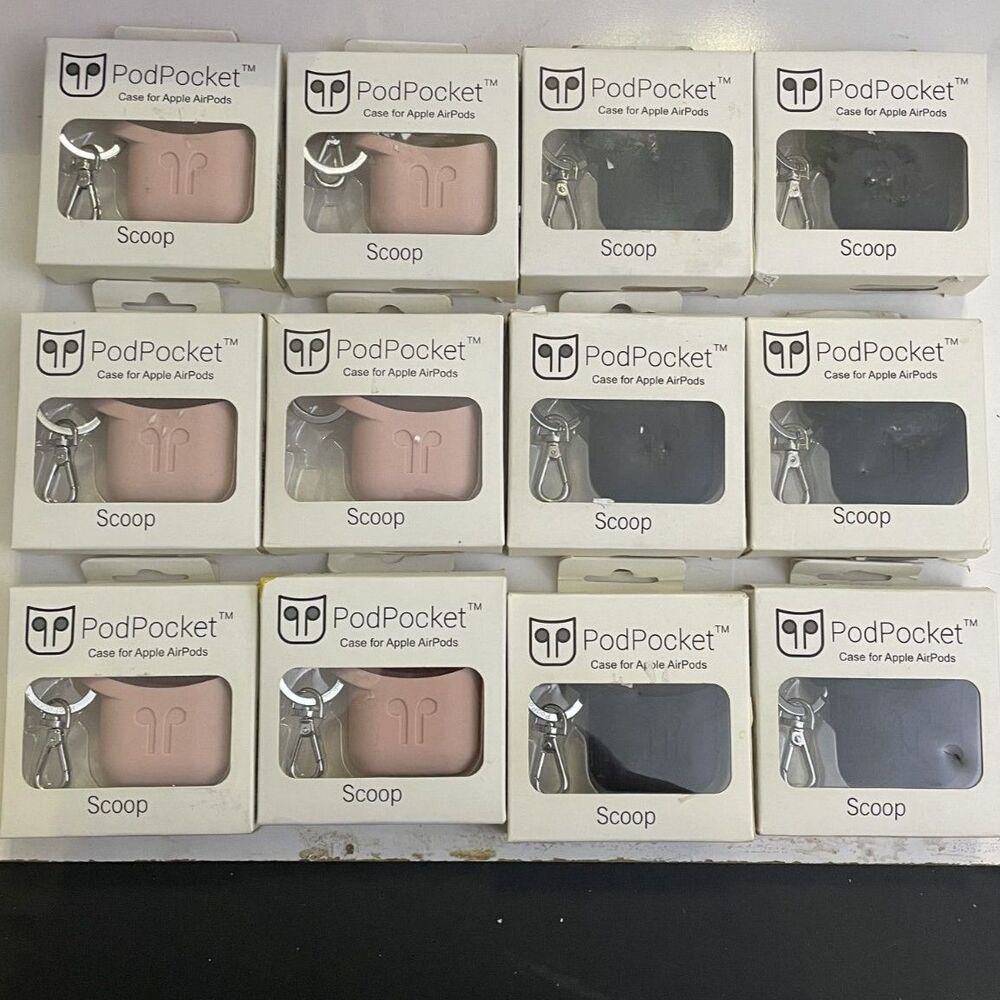 Bulk Lot of 12 New PodPocket Scoop Series Cases for Apple AirPods 1 & 2 Gen
